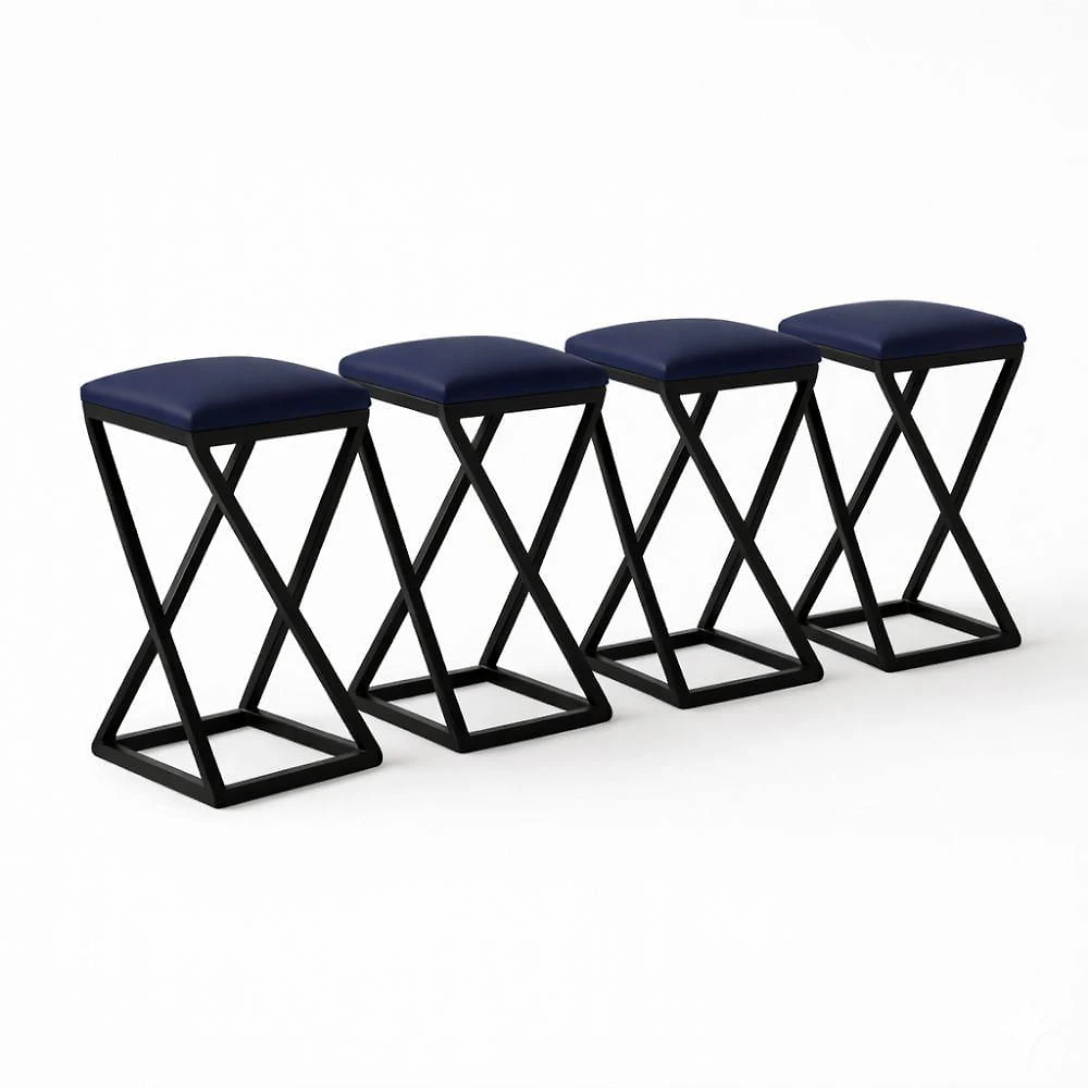 Kit 4 Banqueta Baixa Bancada 50 Cm Bar Cozinha Balcão Corino Azul Marinho