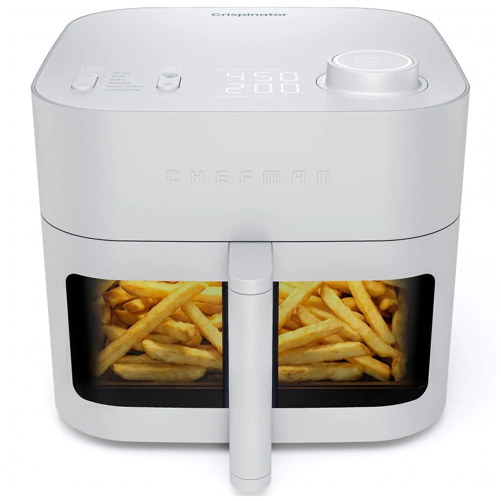 Fritadeira elétrica sem óleo 7,6L Chefman Crispinator cinza concreto cesta cerâmica janela de visualização 6 funções 1700W 110V