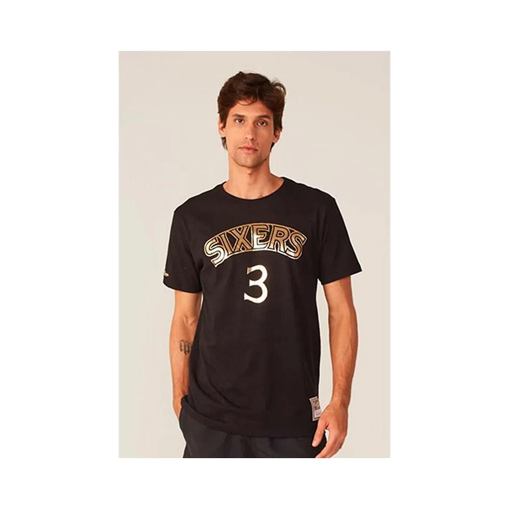 Camiseta básica masculina estampada sixers preta m774a - mitchell & ness