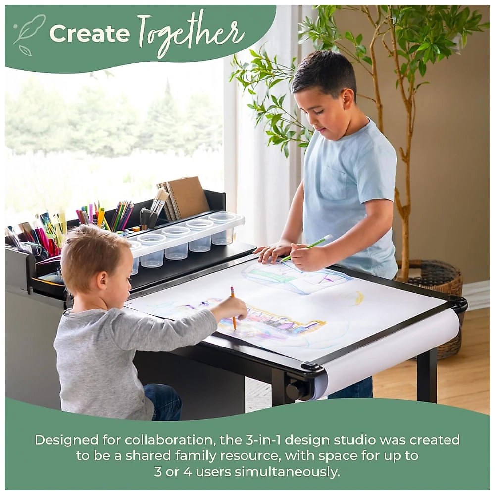 Mesa de arte infantil Guidecraft Design Studio White 3 em 1 com cavalete e banco ajustável 107cm
