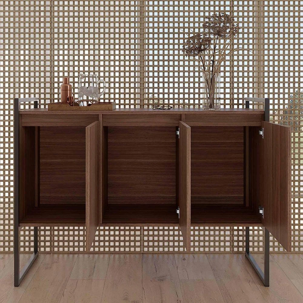 Conjunto de Buffet e Gaveteiro Ícone Industrial 3 Portas MDP 120CM Affara Marrom Plata Móveis webcontinental-7901046147137