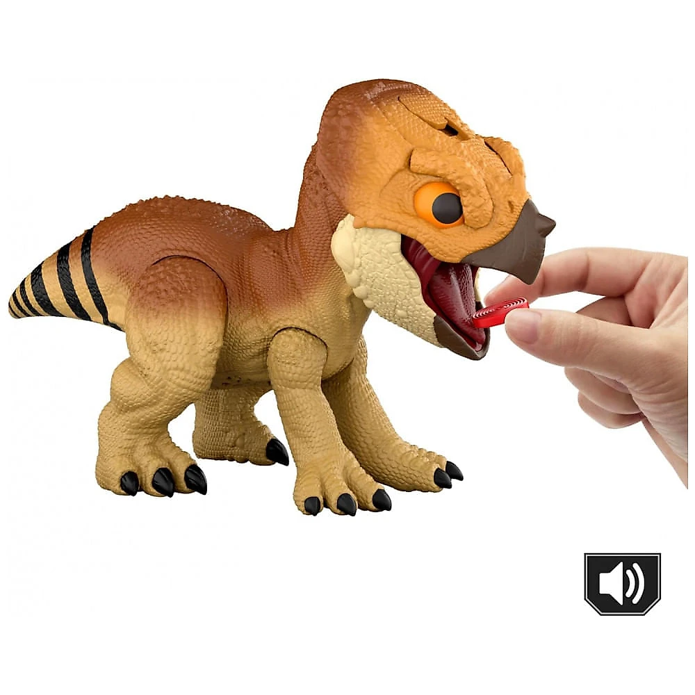 Dinossauro interativo Aquilops Dolores Primal Protector Jurassic World Rebirth Mattel Multicolorido com som e ação de ataque