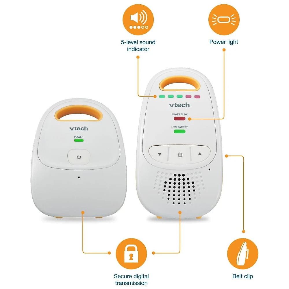 Monitor de Áudio para Bebês com Bateria Recarregável e Som Cristalino de Longo Alcance, 110V, VTech, Amarelo e Branco 110v