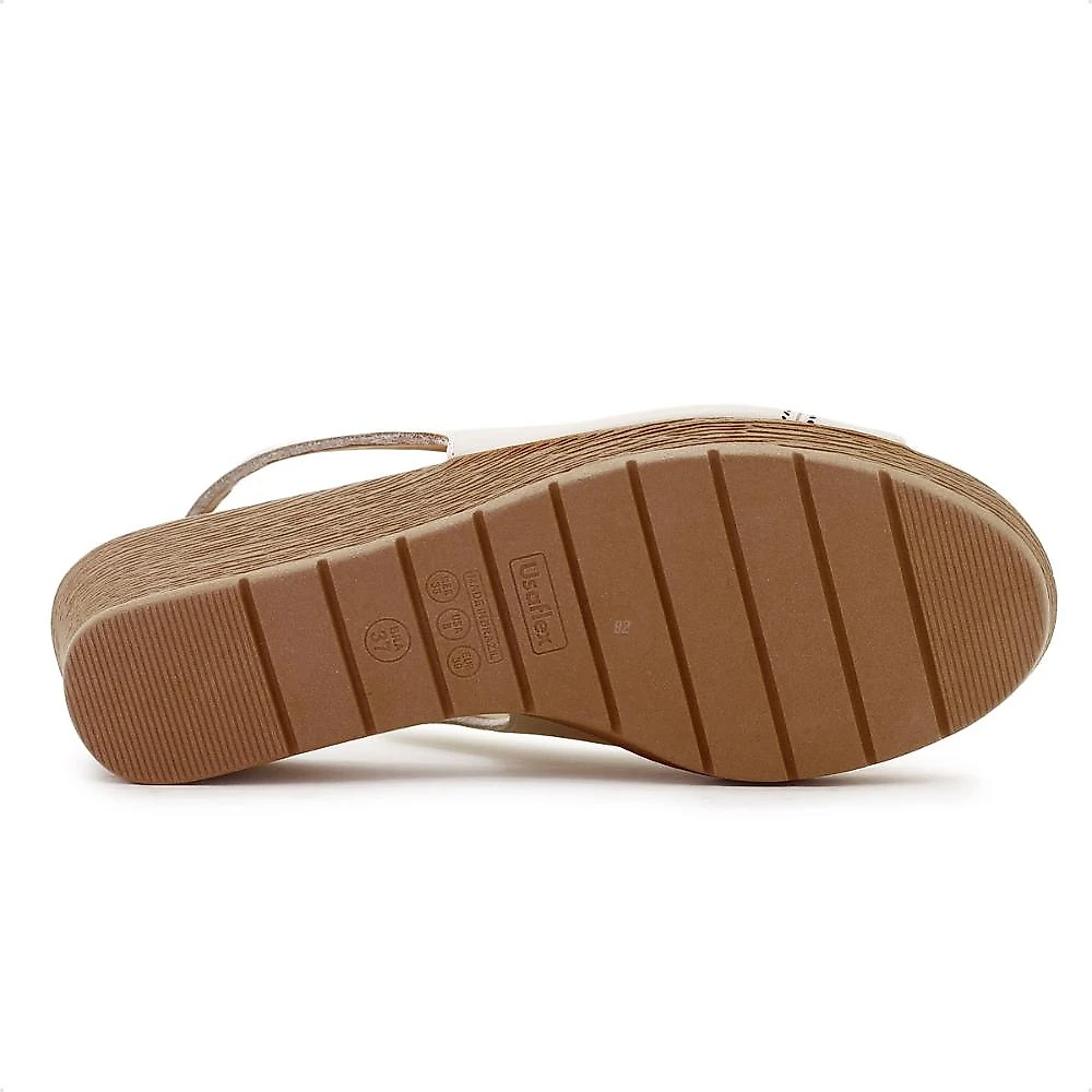 Sandália Usaflex Salto Plataforma Elástico Laser Feminina Creme - 34