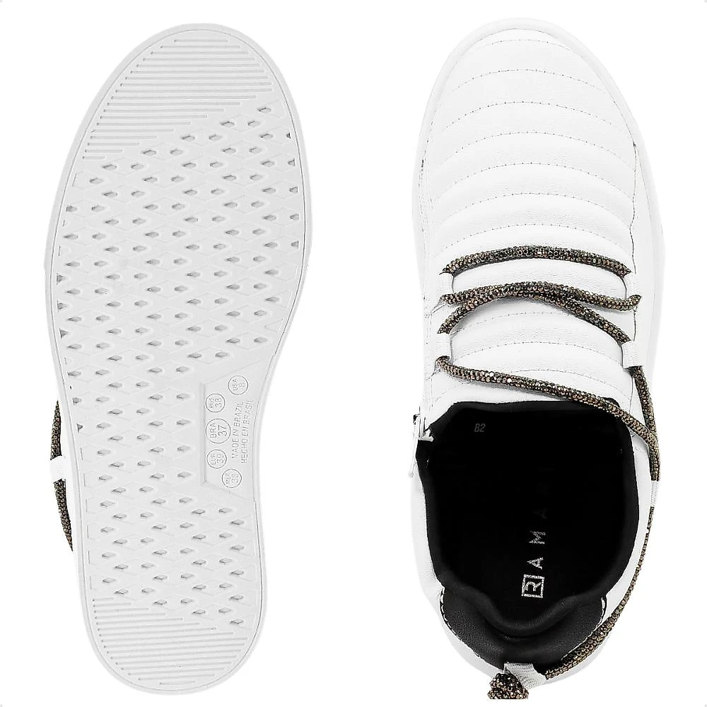 Tênis Ramarim Caixa Alta Slip On Strass Feminino + 3 Pares de Meias Branco / Preto - 34