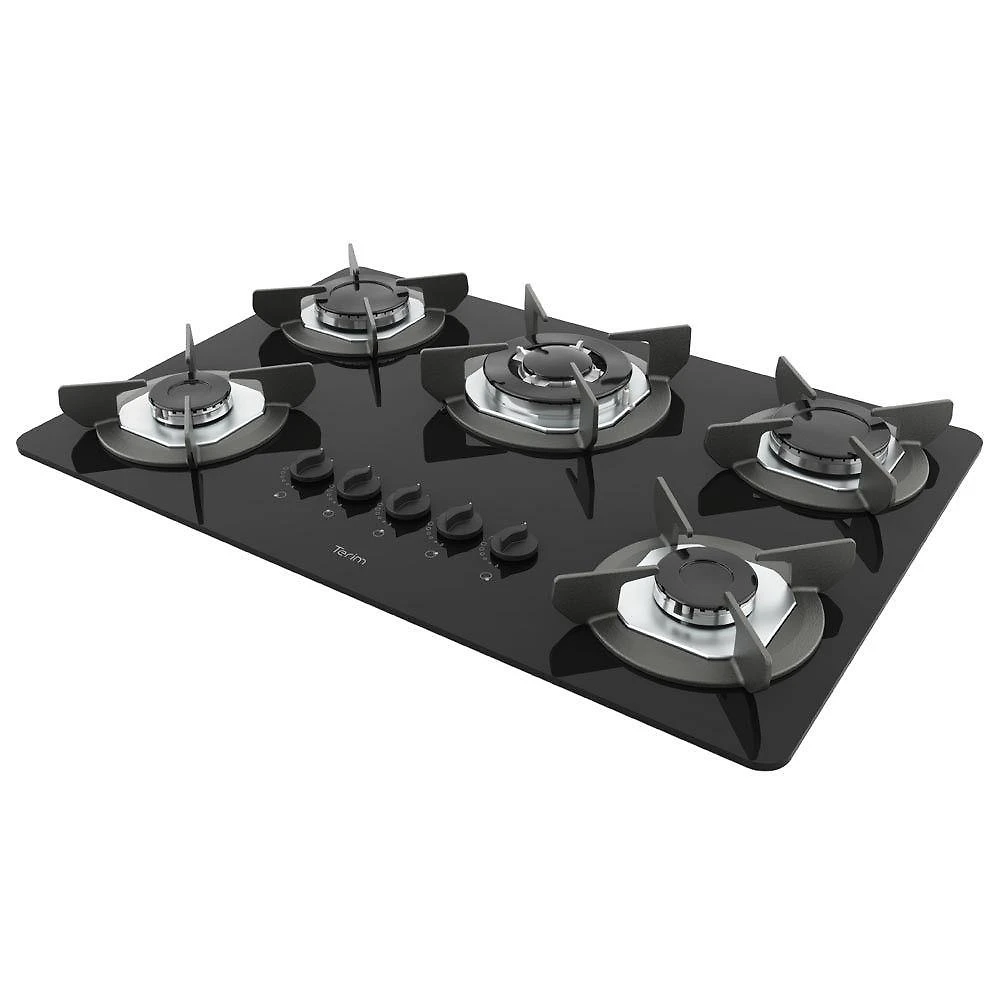 Cooktop Terim Safe Ferro Fundido 5 Bocas Tripla Chama Glp Preto Bivolt
