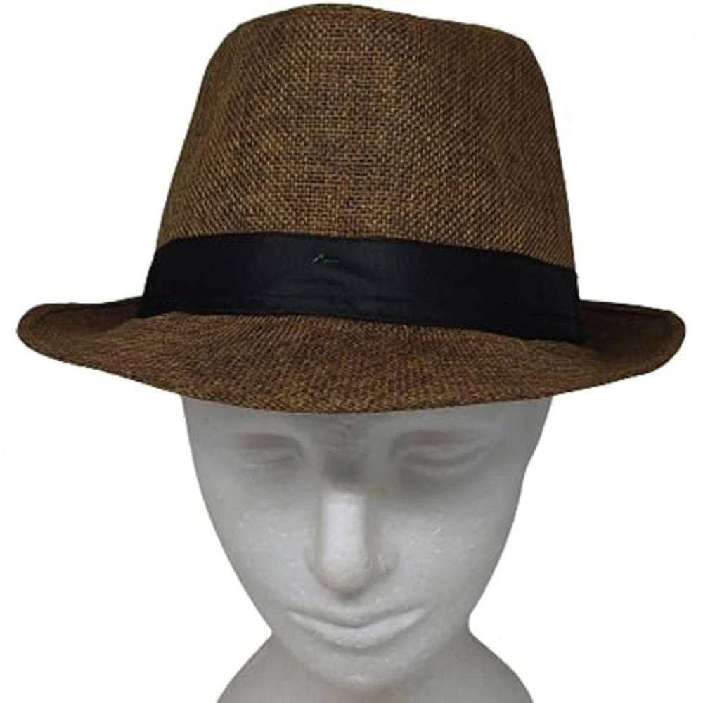 Chapéu Panamá FG Estilo Panama Aba Larga Fedora em Poliéster Tamanho Único 56 a 59 cm Marrom