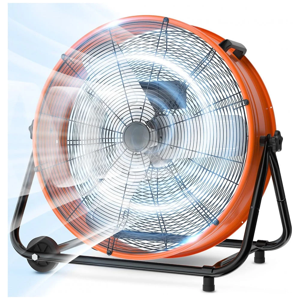 Ventilador Industrial de Tambor LifePlus 61 cm Laranja, Alta Velocidade 8900 CFM, 3 Velocidades, Inclinação Ajustável 360°, Modelo 24 in drum fan