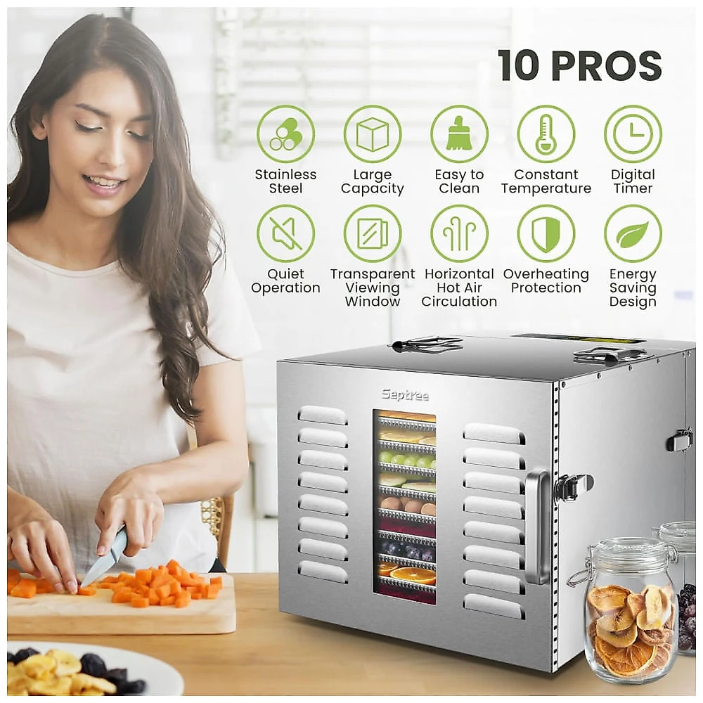 Desidratador de Alimentos Septree Prata com 10 Bandejas Inox 1000W 120V
