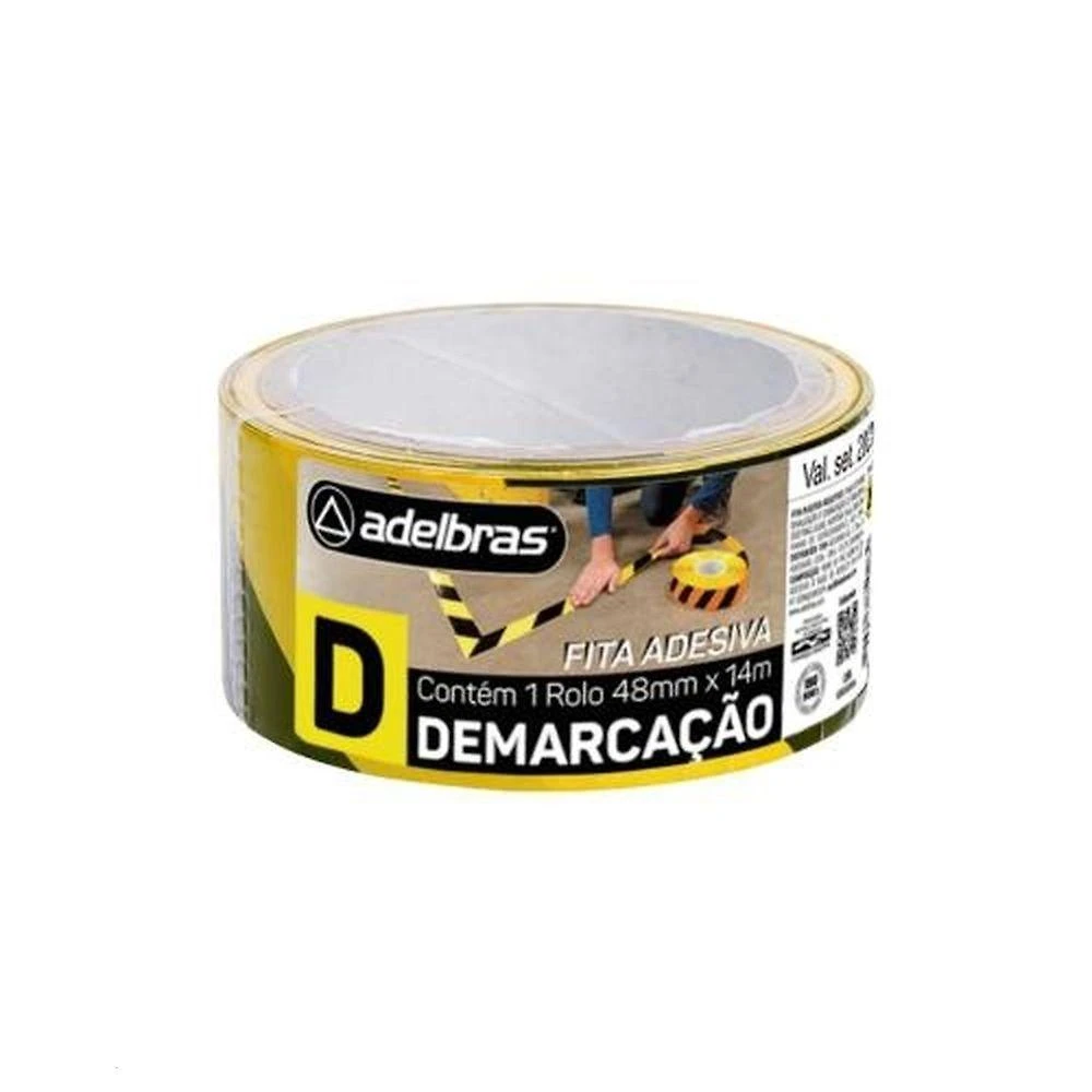 Fita Adesiva para Demarcação de Solo 48mm X 14m Amarelo e Preto Adelbras