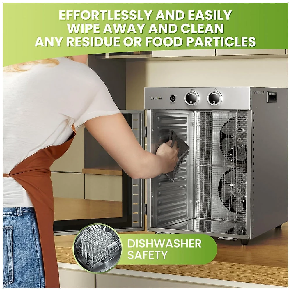 Desidratador de Alimentos Septree Prata 12 Bandejas Aço Inox Timer 24h 20°C-90°C 1000W 120V