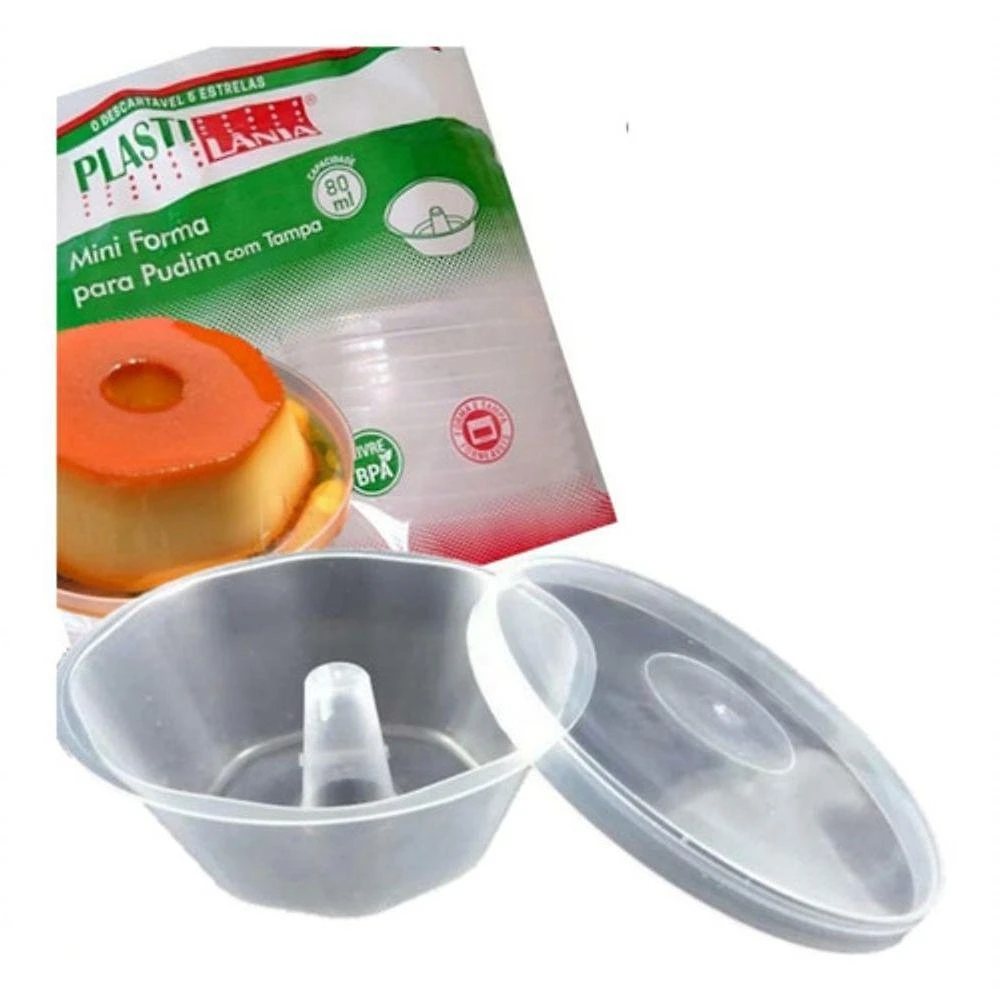 Forma para Mini Pudim em Plástico Polipropileno 80ML 100 Unidades Transparente Higipack