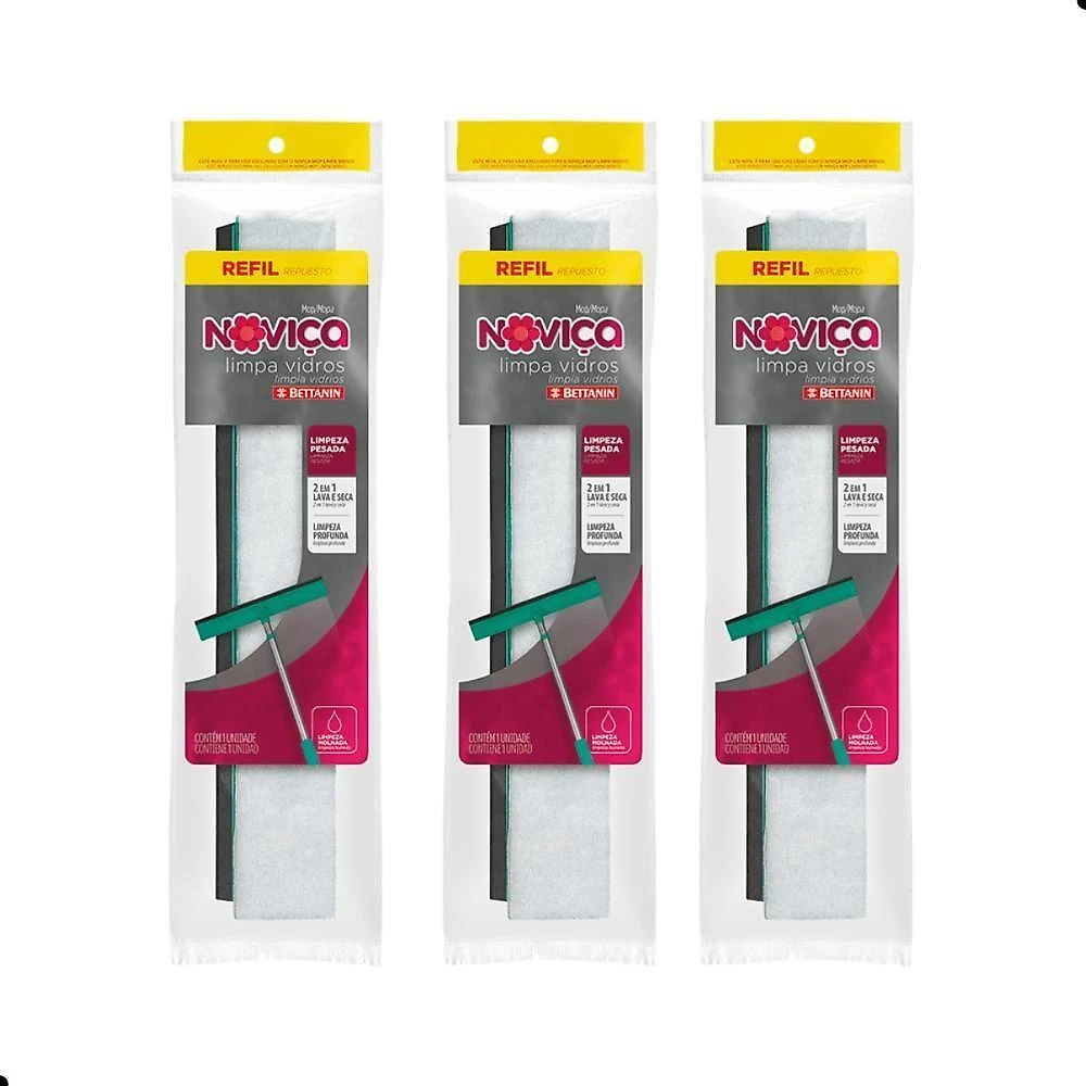 Kit Refil Mop Limpa Vidros Noviça 3 Unidades
