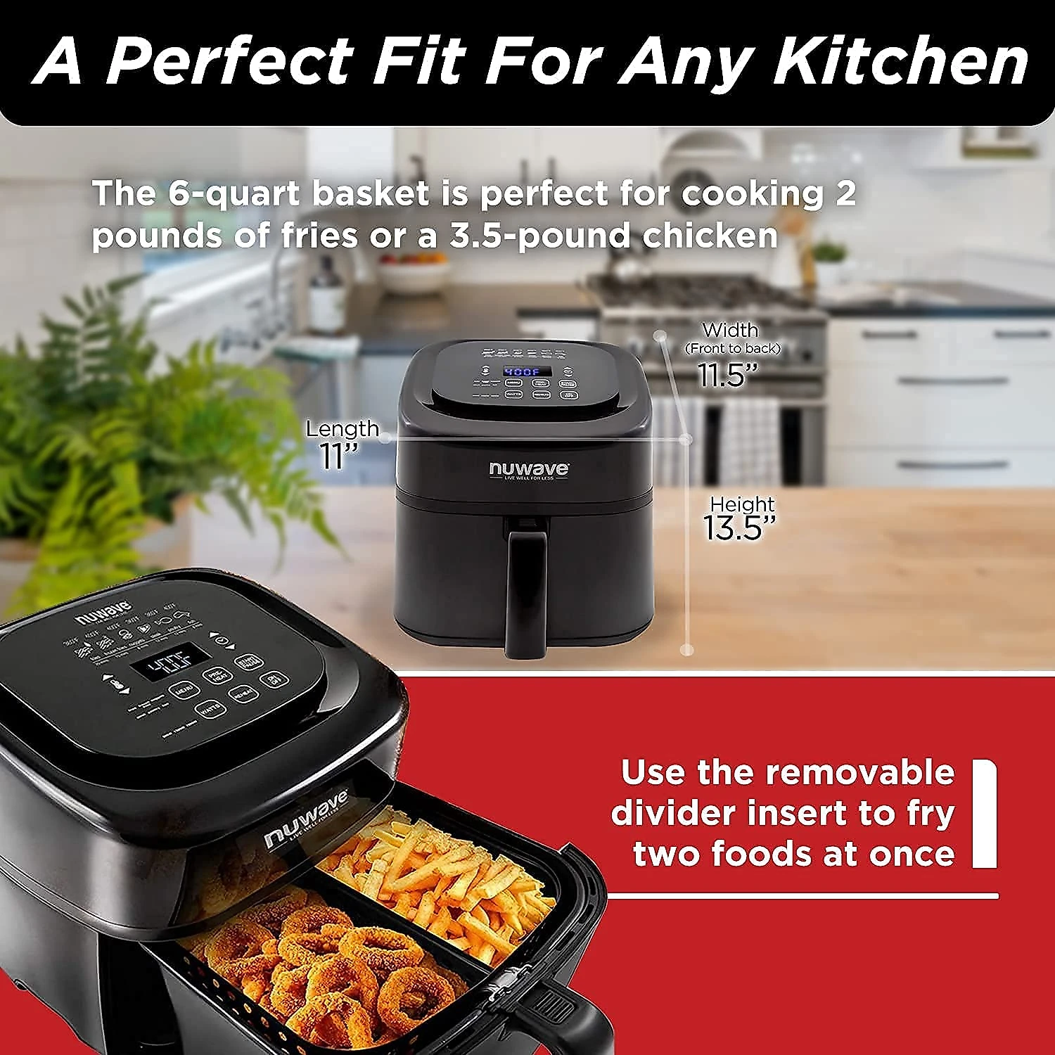 NUWAVE AFC1031OA2 Fritadeira Elétrica Air Fryer 6L com Painel de Controle Digital 110V Preto