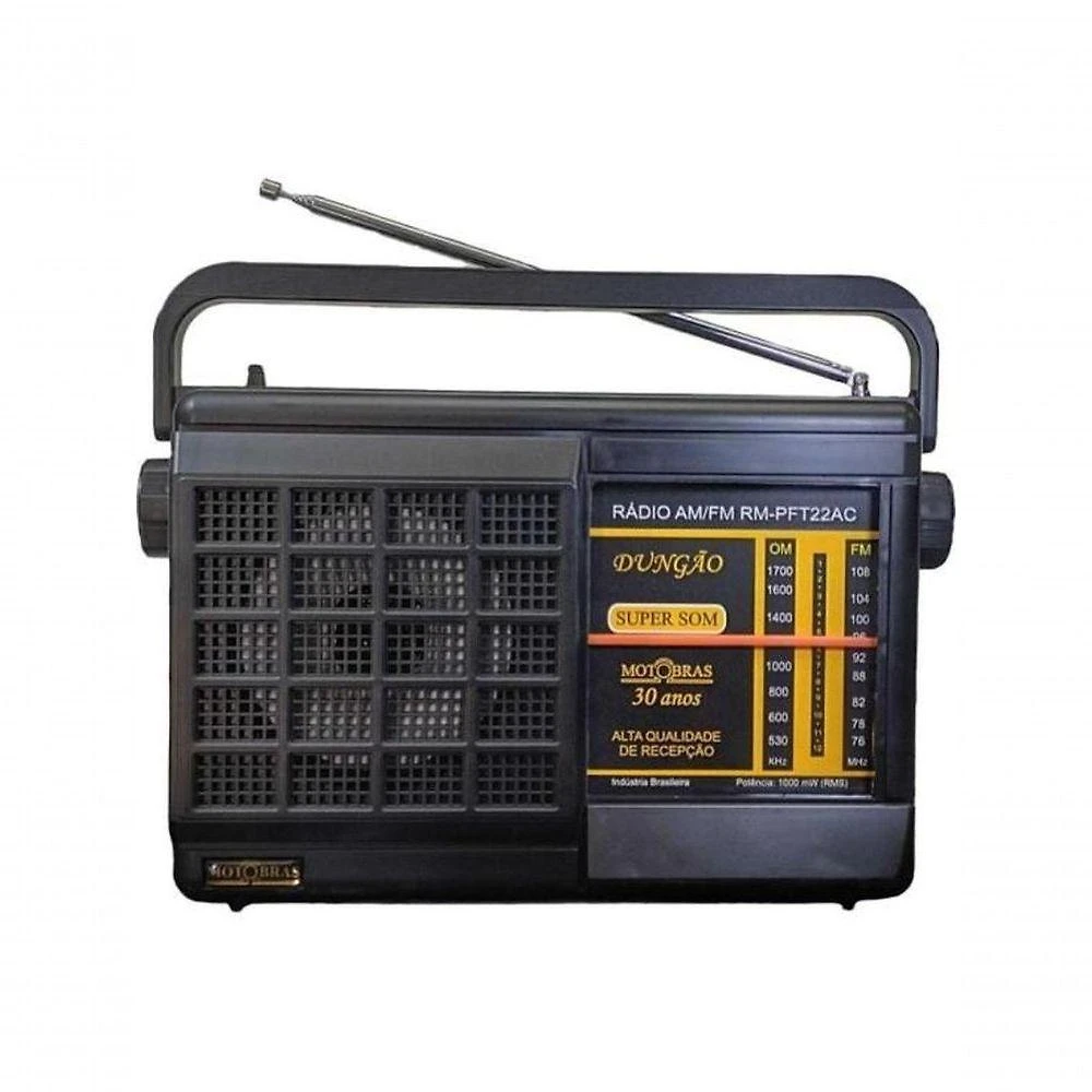 Rádio Portátil Motobras RM-PFT22AC2 com AM e FM, 1000MW RMS, Bivolt 110V-230V Preto