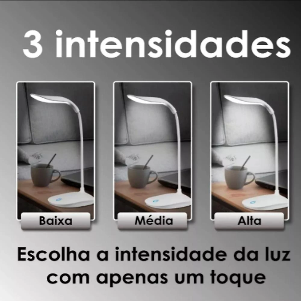 Luminaria Mesa Led Articulada Abajur Touch Flexivel Branca Leitura Estudo Trabalho Quarto Escritorio Recarregavel