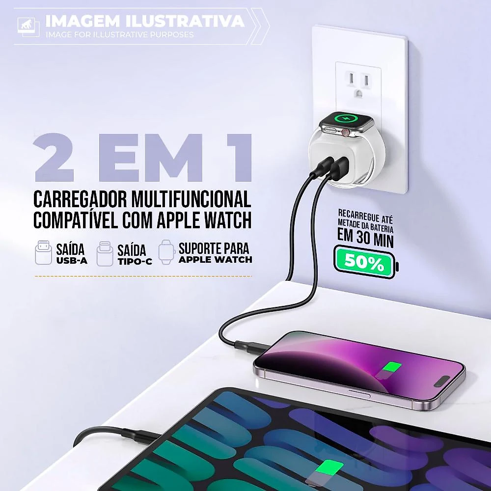 Carregador Turbo 2 em 1 Survivor - para Apple Watch- Gshield