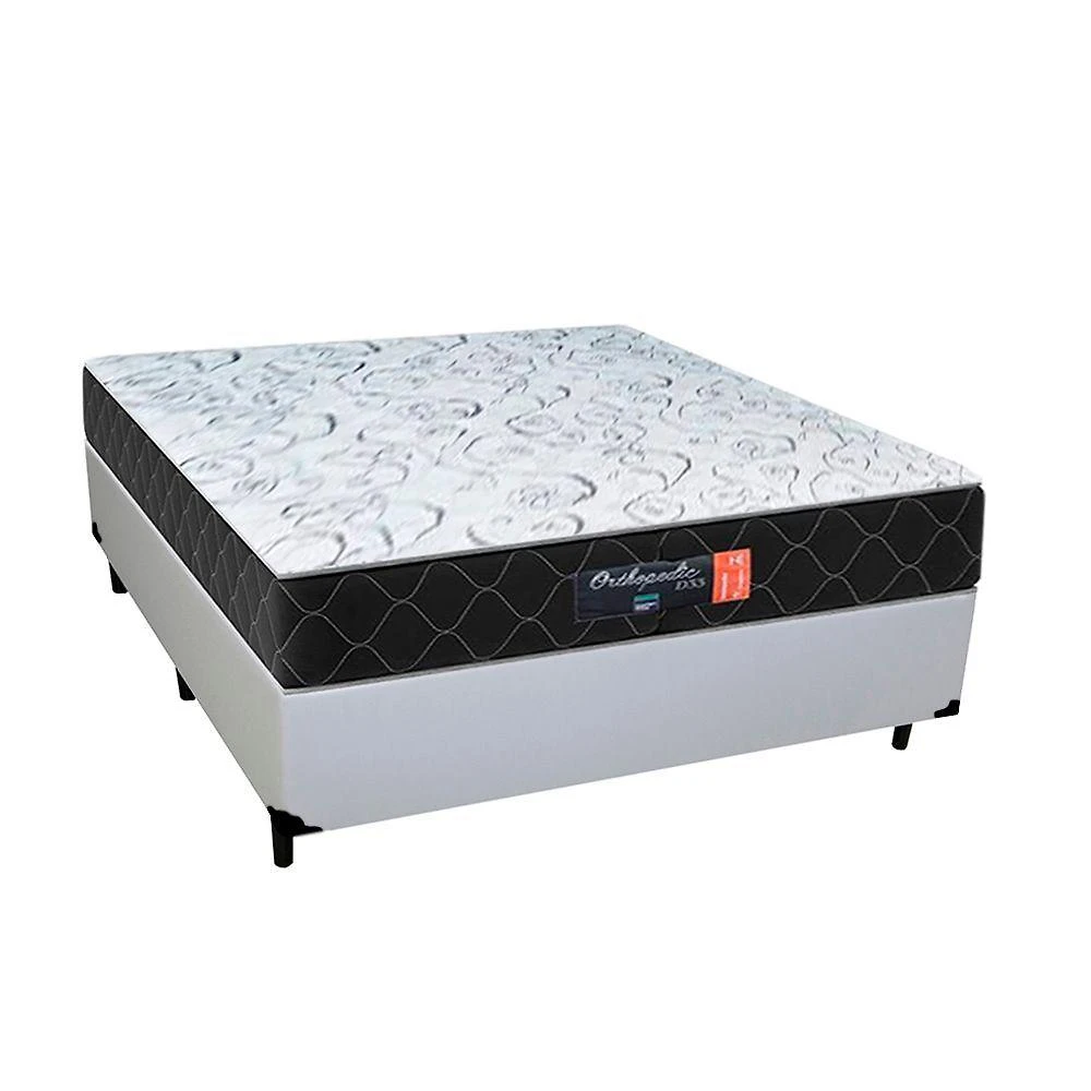Cama Box Casal + Colchão Semi Ortopédico Extra Firme Espuma D33 Prime Colchões 138x188x72 Branco