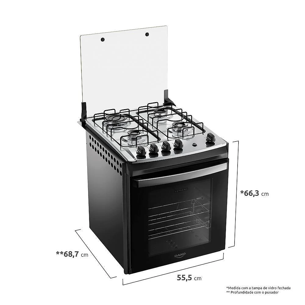 Fogão 4 Bocas Embutir Dako Supreme Mesa De Inox Preto Bivolt