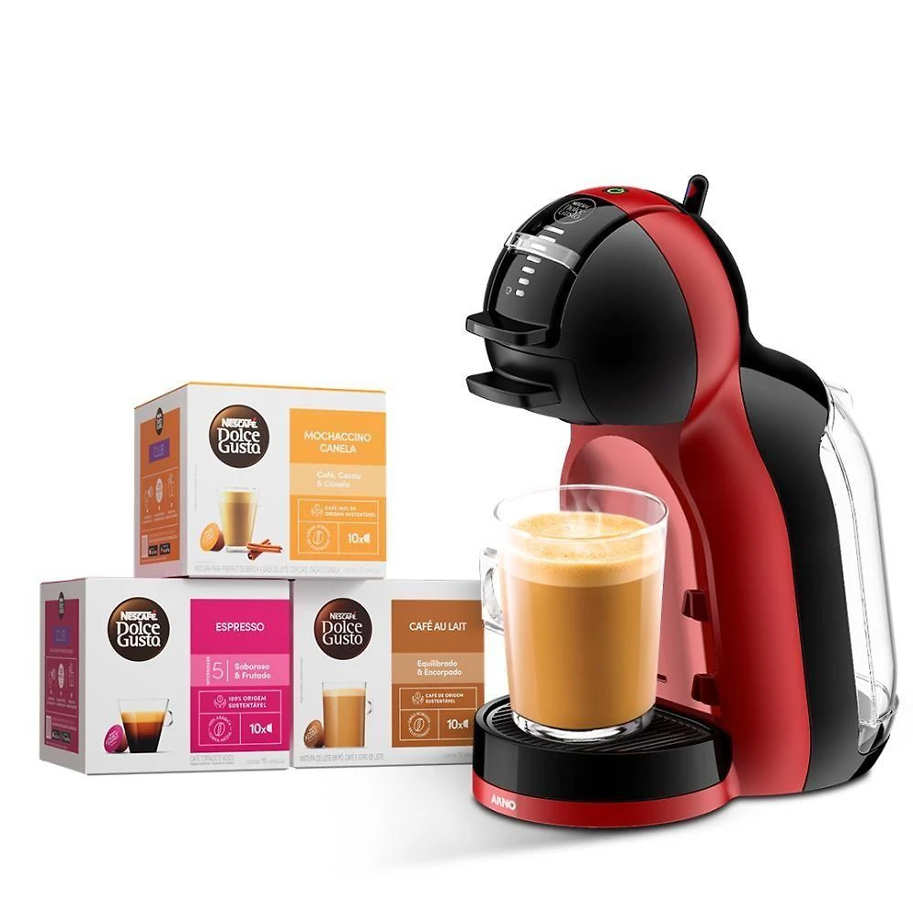 Kit Cafeteira Dolce Gusto Mini Me Vermelha e Preta com 30 Unidades 110V