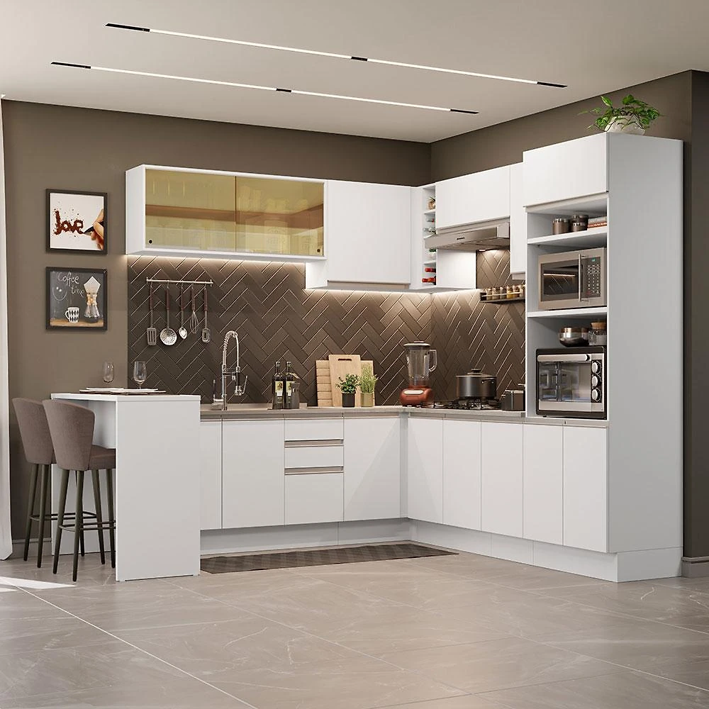 Cozinha Completa de Canto Madesa Glamy 504001  com Armário e Bancada (Sem Tampo e Pia) - Branco