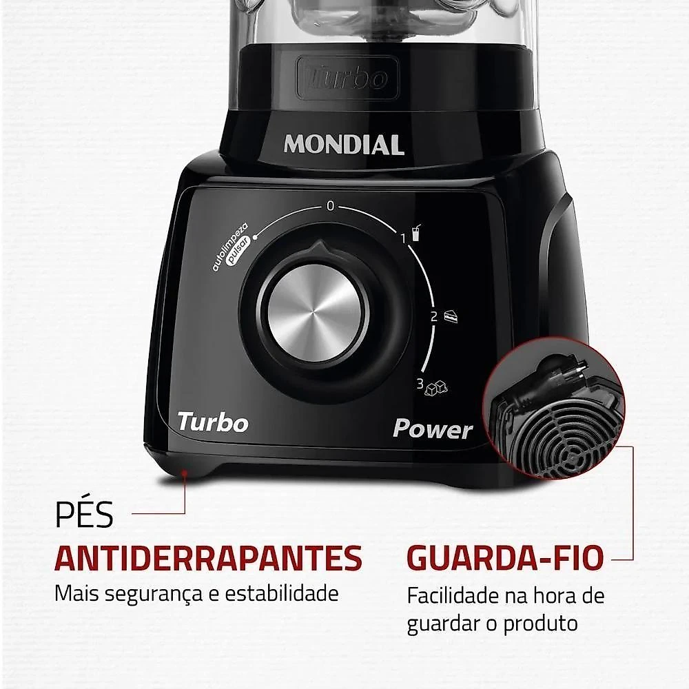 Liquidificador Mondial L-99 FB 1,6L Turbo Aço Inox Preto 110V