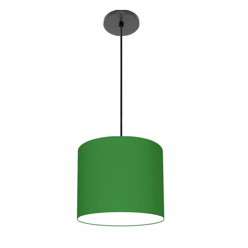 Lustre Luminária Pendente Vivare Free Lux Pe-4107pr Cúpula Em Tecido 25x20cm Verde-folha Canopla Preta E Fio Preto