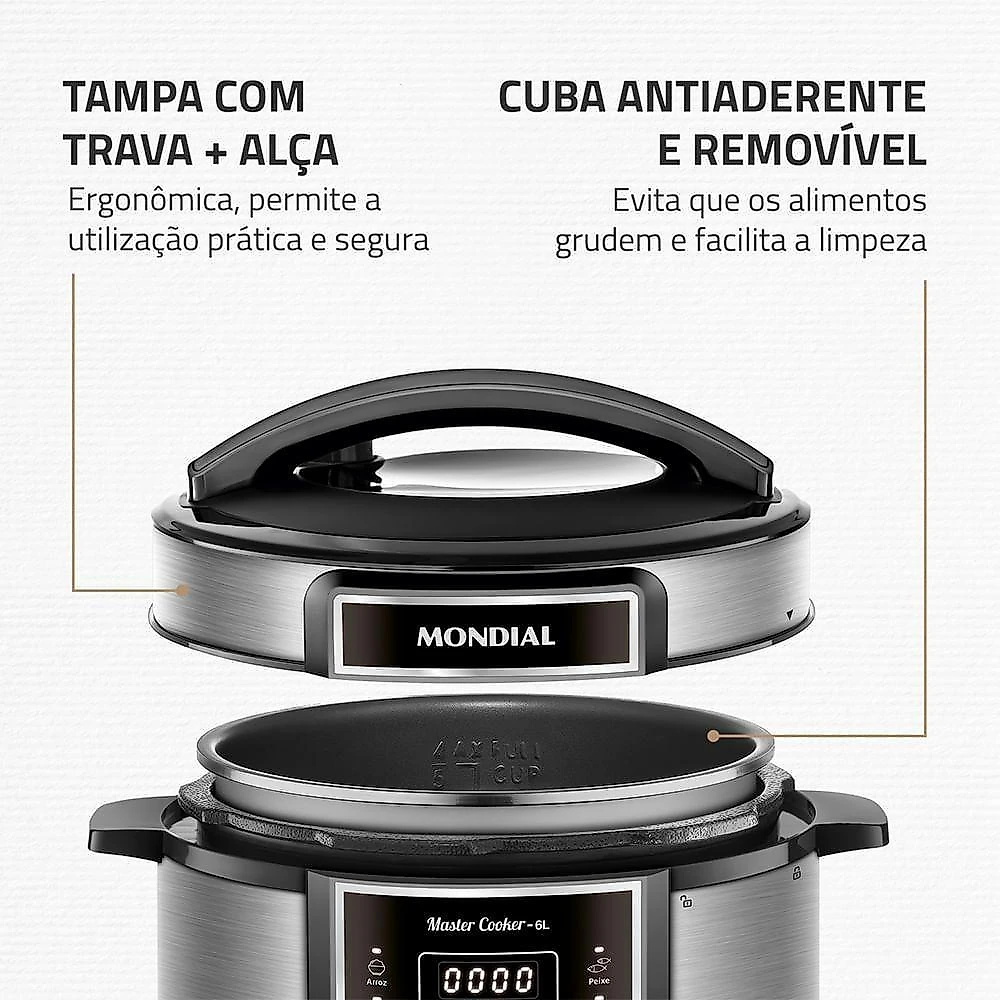 Panela de Pressão Elétrica Digital 6L Mondial Preto/Inox PE-60-6L-I 60hz 127V