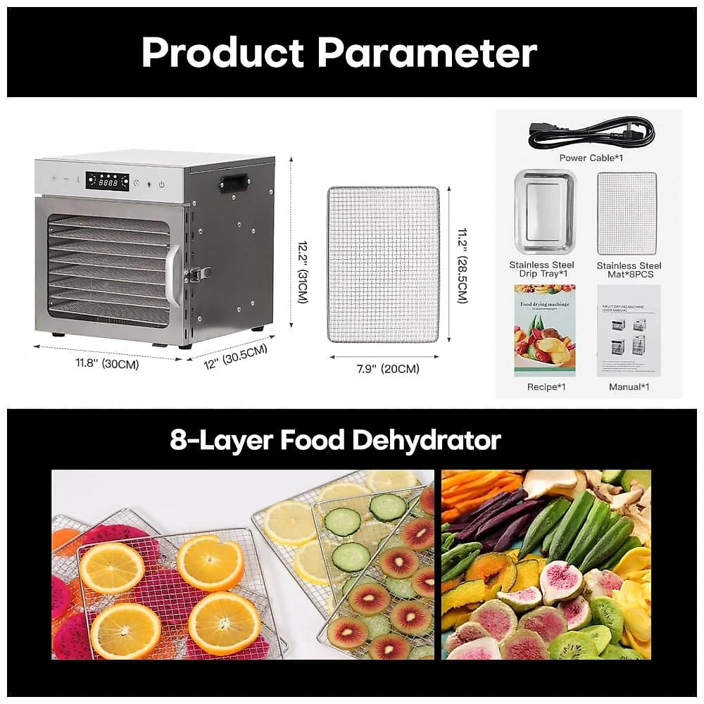 Desidratador de Alimentos Panana, Desidratadores para Carne Seca, Desidratador em Aço Inoxidável para Frutas, Vegetais, Ervas, Cogumelos, Petiscos par Desidratador de Alimentos Panana, Desidratadores para Carne Seca, Desidratador em Aço Inoxidável para Frutas, Vegetais, Ervas, Cogumelos
