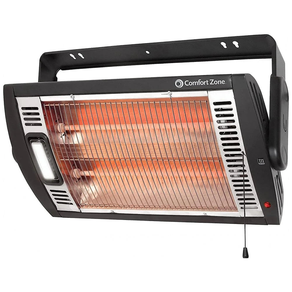 Aquecedor de Teto Comfort Zone Preto Quartzo Duplo 1500W Inclinacao 90 graus Luz Halogena G9 25W Cordao de Acionamento 120V