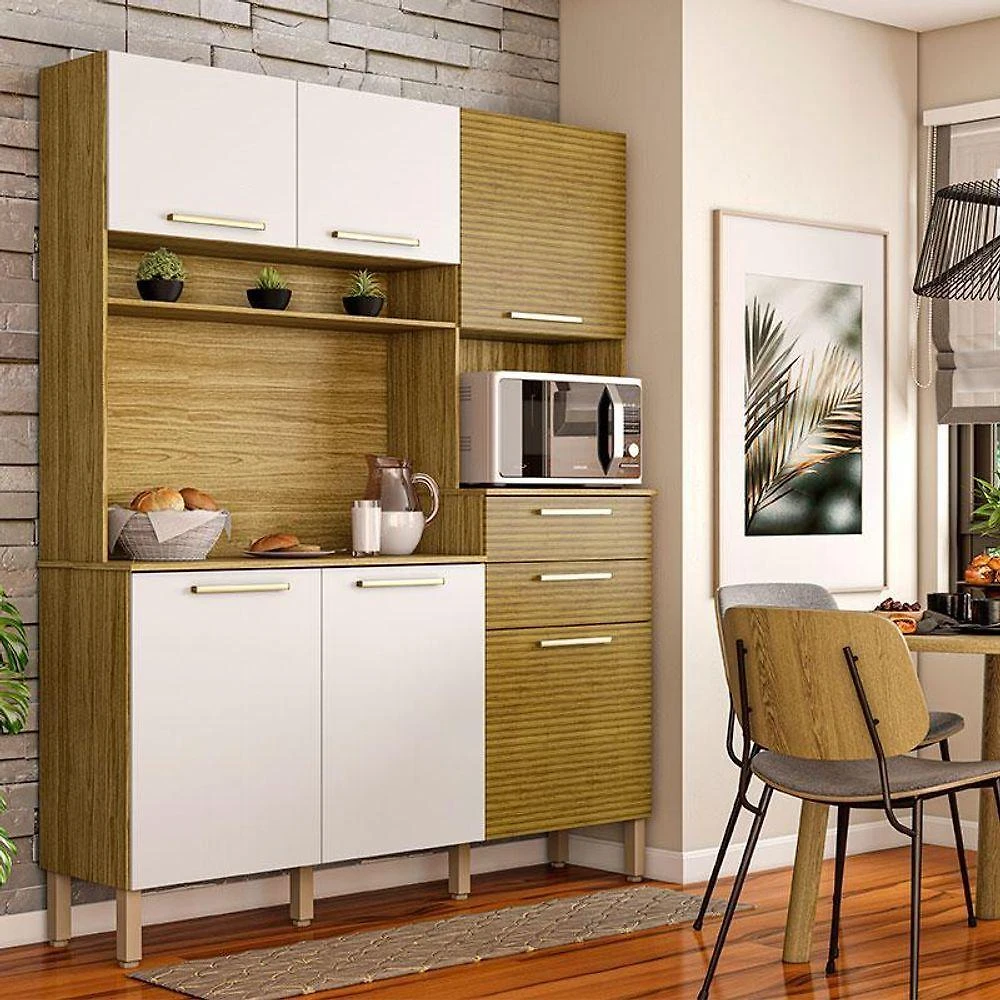 Cozinha Ambiente Montesa 6 Portas E 2 Gavetas Freijó Supremo Ripado - Kits Paraná