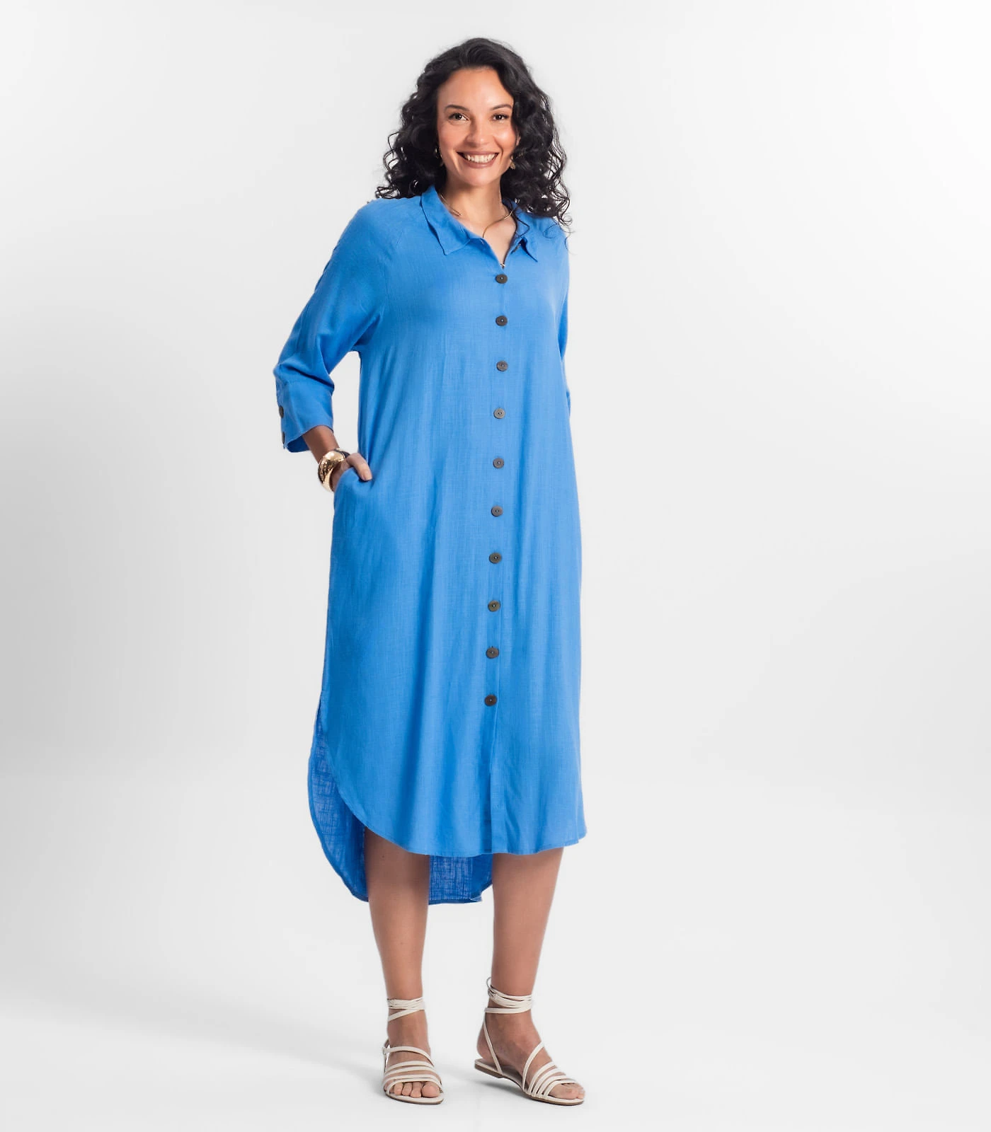 Miniatura Vestido Chemise Feminino Viscose Select Azul G