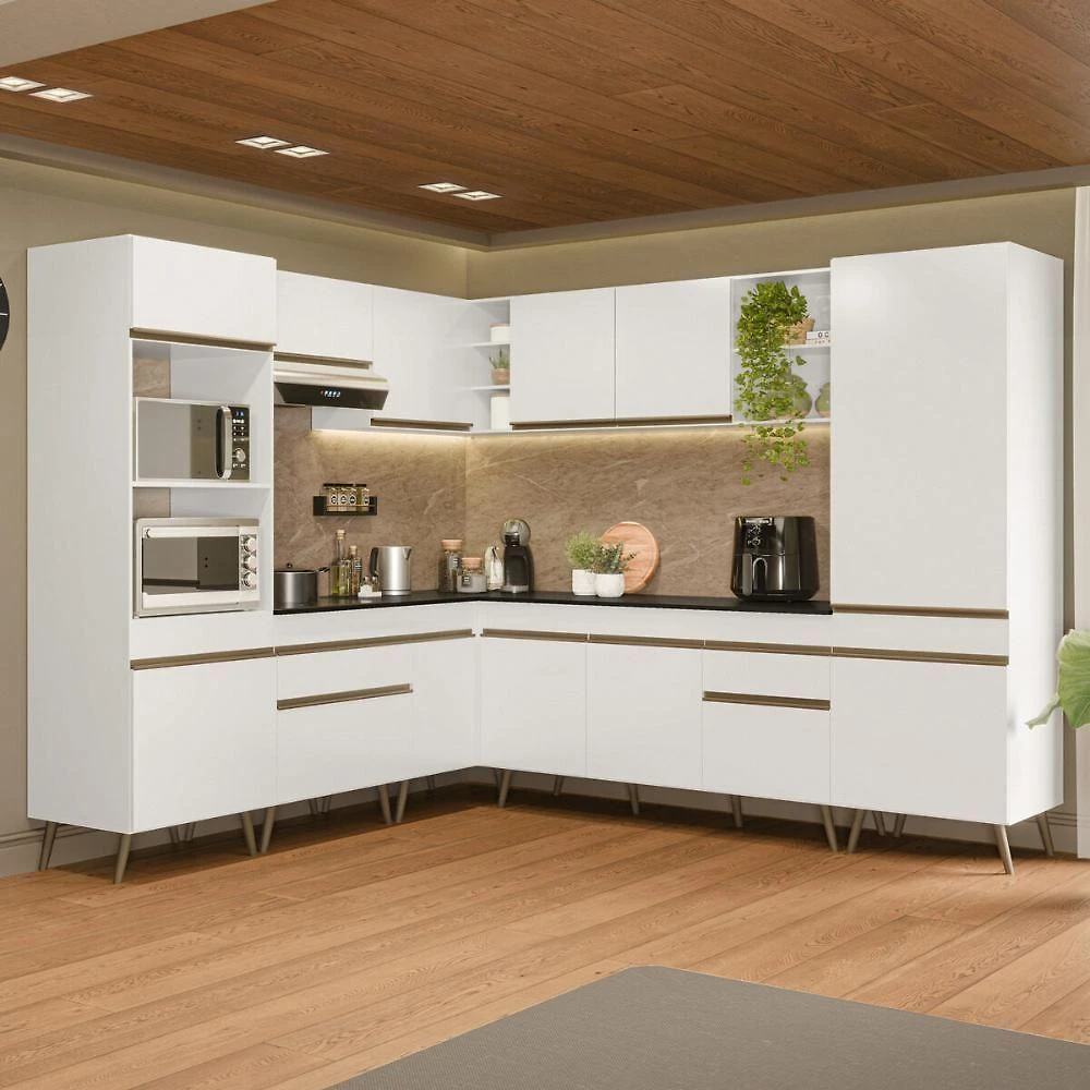 Cozinha Completa Modulada de Canto 13 Portas 2 Gavetas MDP 222CM Branca Multimóveis