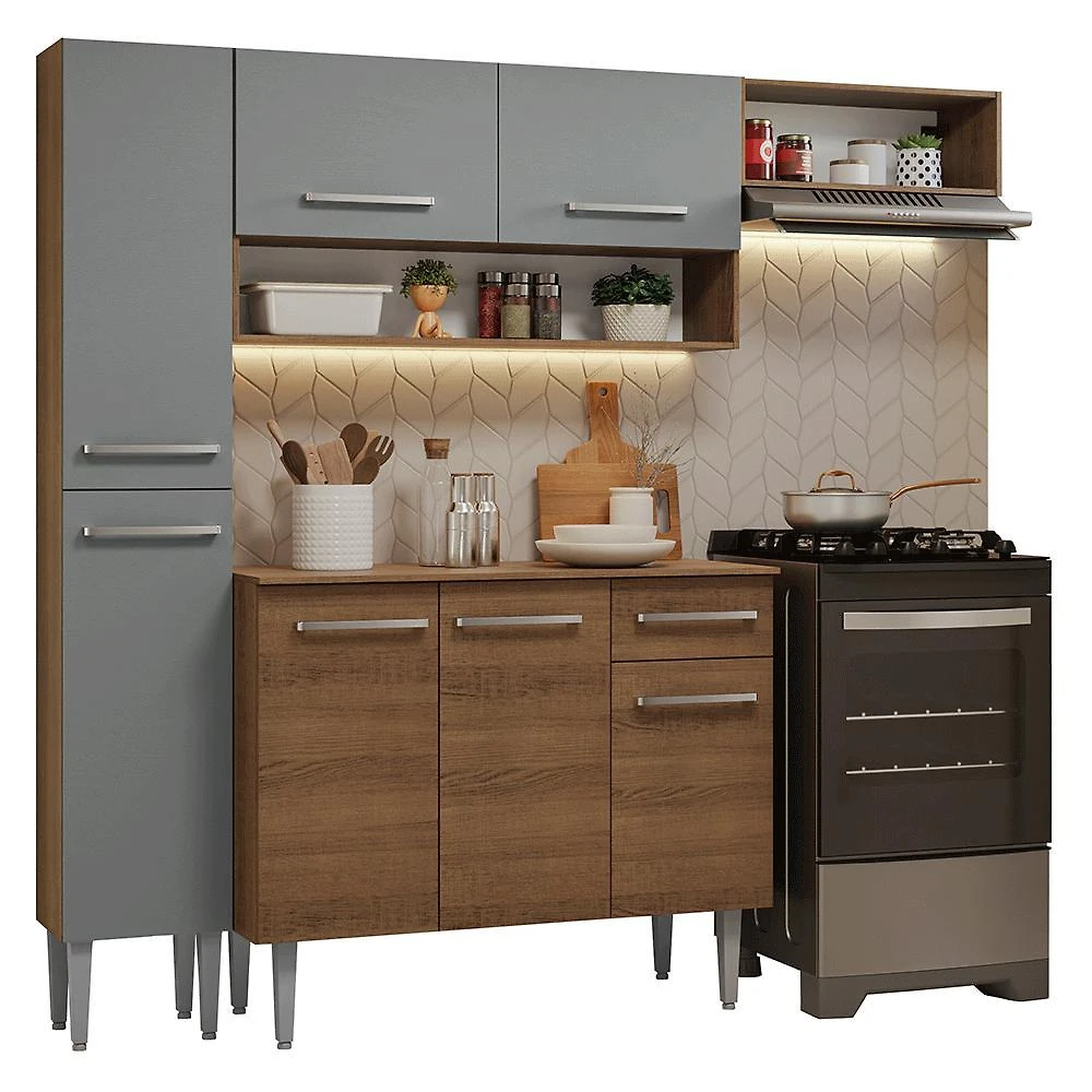 Armário de cozinha completa 197 cm rustic/cinza emilly madesa 02