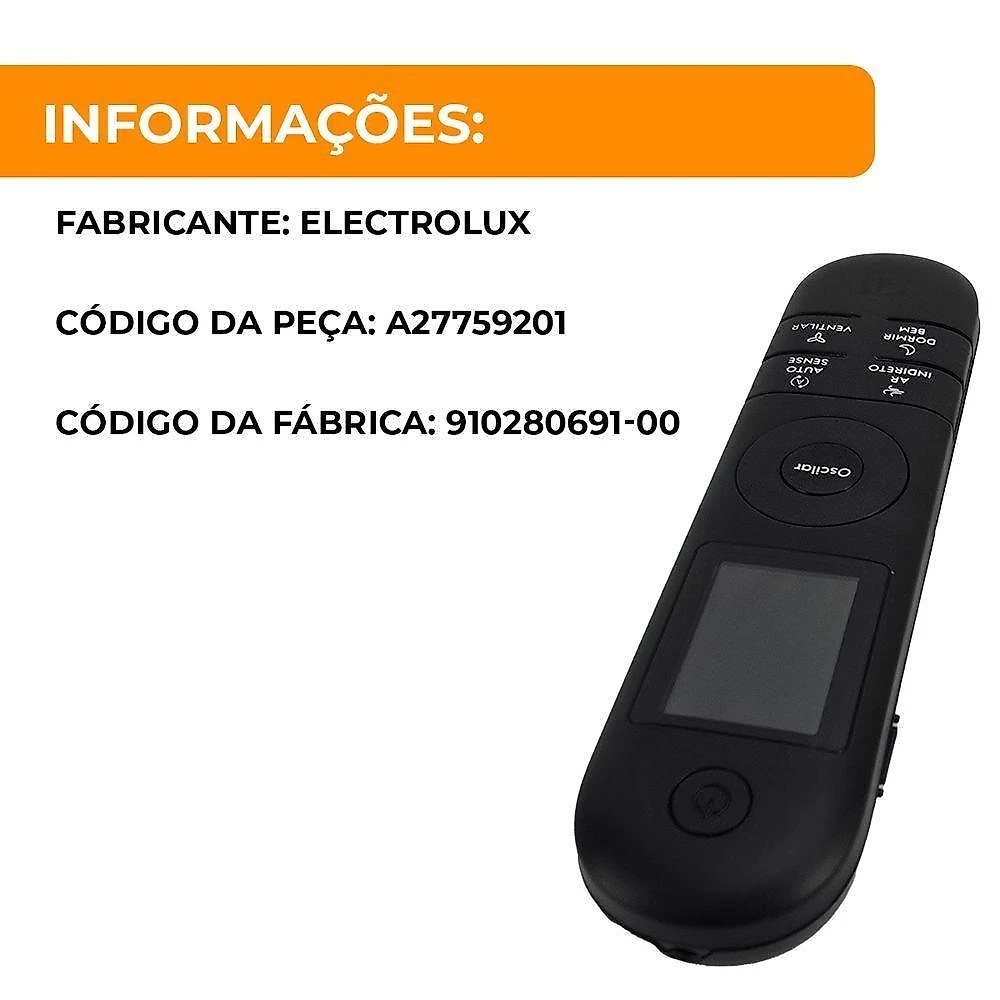 Controle Remoto Electrolux Yi18f Ar Condicionado Ciclo Frio 220V PNC 910280691-00 Único