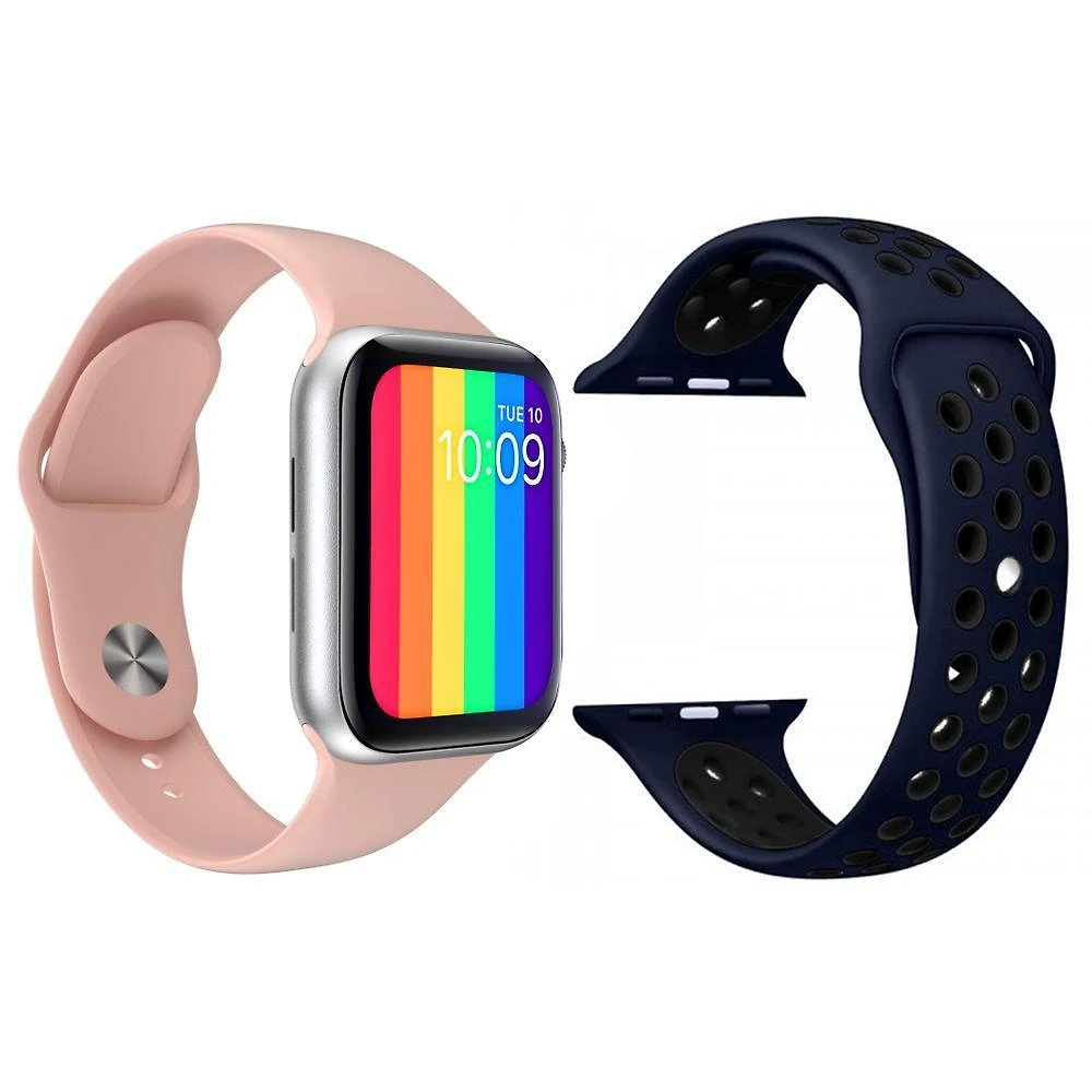 Kit 1 Smartwatch12 Lite Rosa + 1 Pulseira Extra Azul E Preto