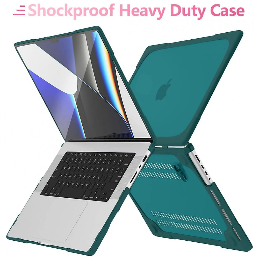 Capa Rígida Antichoque para MacBook Pro 16″ (Modelo A2485 – 2021/2022) com Suporte Dobrável e Acessórios – Cor Ciano escuro