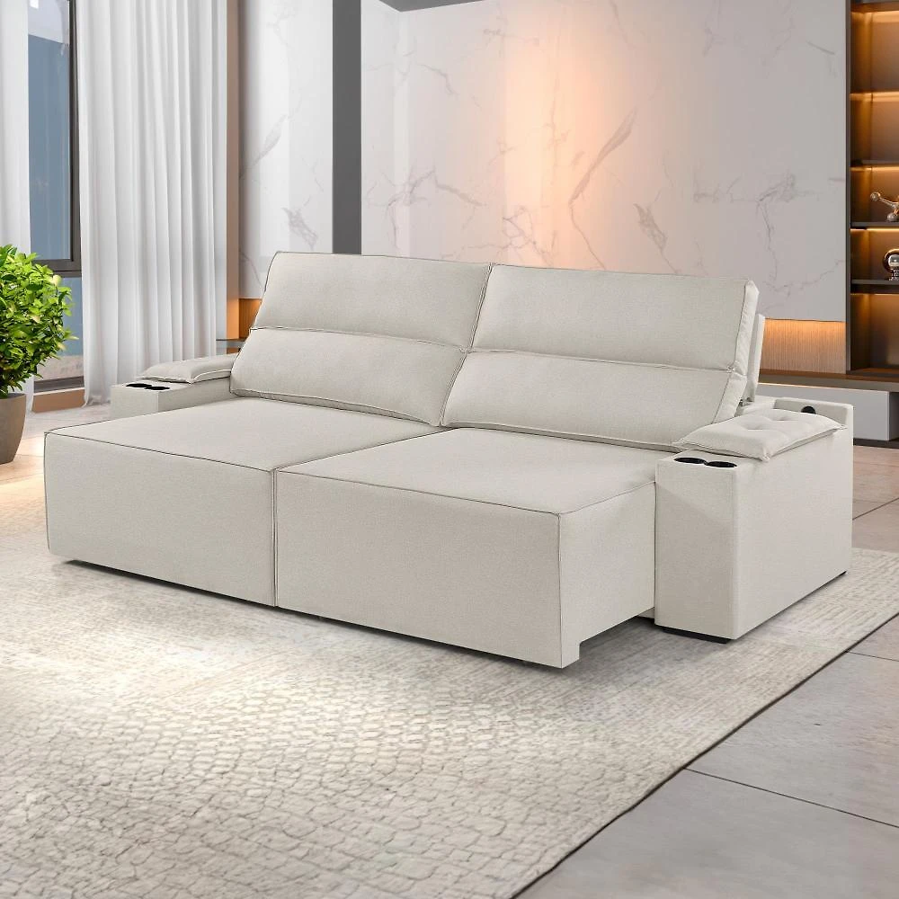 Sofá Retrátil e Reclinável 4 Lugares com Entrada USB e Porta Copos 230cm Irlanda Yescasa