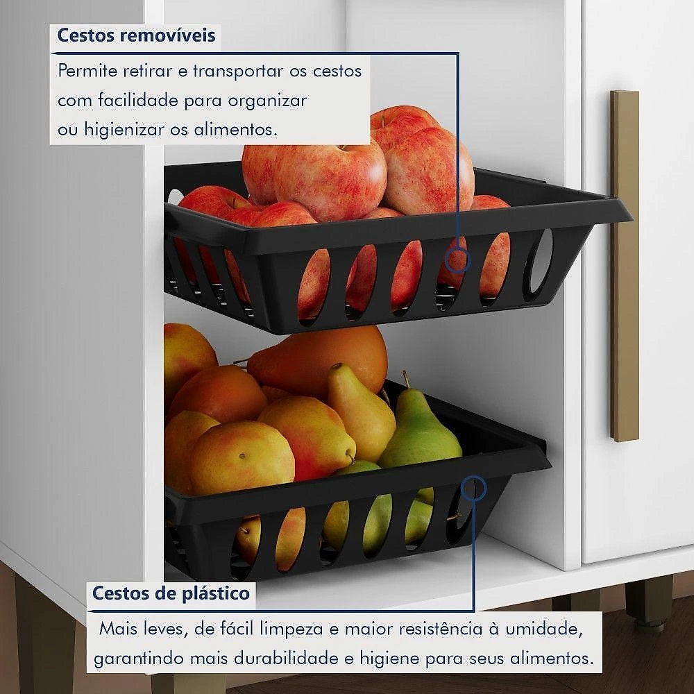Cozinha Modulada Lorena 10 Portas com Fruteira 182cm Branco Kaiki Móveis