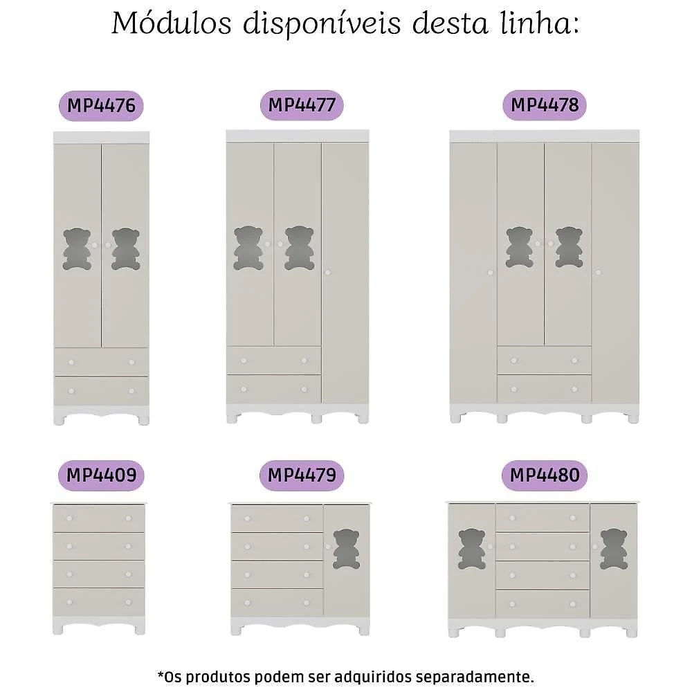 Quarto De Bebê Completo C-berço Americano 3 Em 1 Colchão Ternura Multimóveis MP4675 Branco-off White