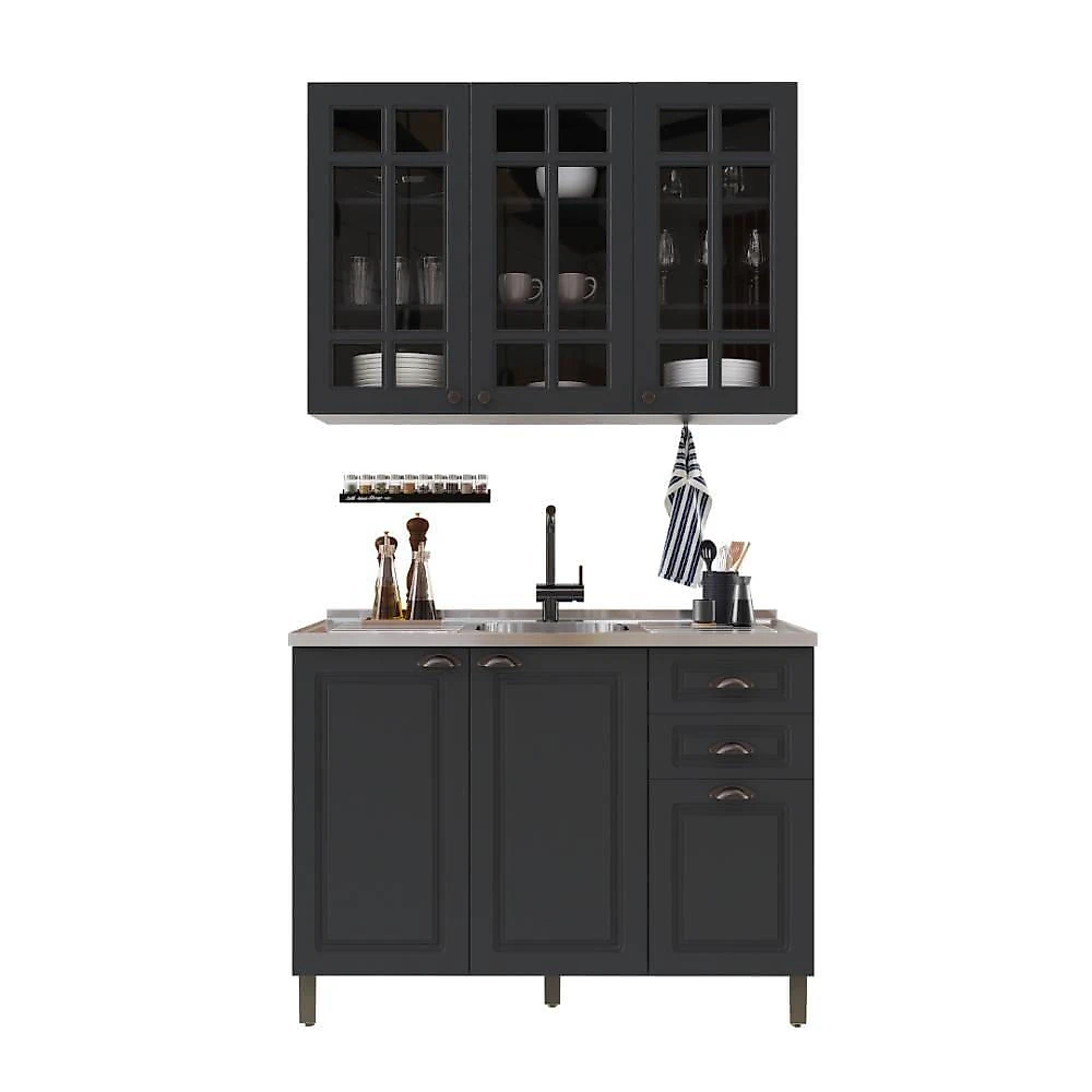 Armário de Cozinha Modulada Compacta Nara MDF 120CM 6 Portas 2 Gavetas Chumbo Fidelita Móveis