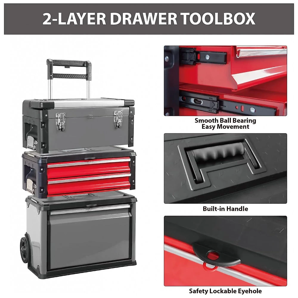 Caixa de Ferramentas Organizadora com Rodas e Compartimentos, BIG RED TRJF C305ABD, Vermelho
