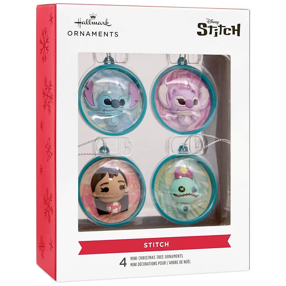 Mini Enfeites de Natal Disney Lilo & Stitch, Conjunto de 4, Irrompíveis, Presente para Fãs da Disney