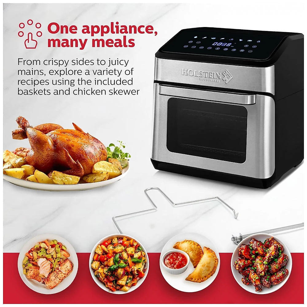 Fritadeira Elétrica Digital Holstein Housewares Preta e Aço Inox 8 em 1 12L Janela de Visualização 1500W 120V, Modelo HH-09114024SS