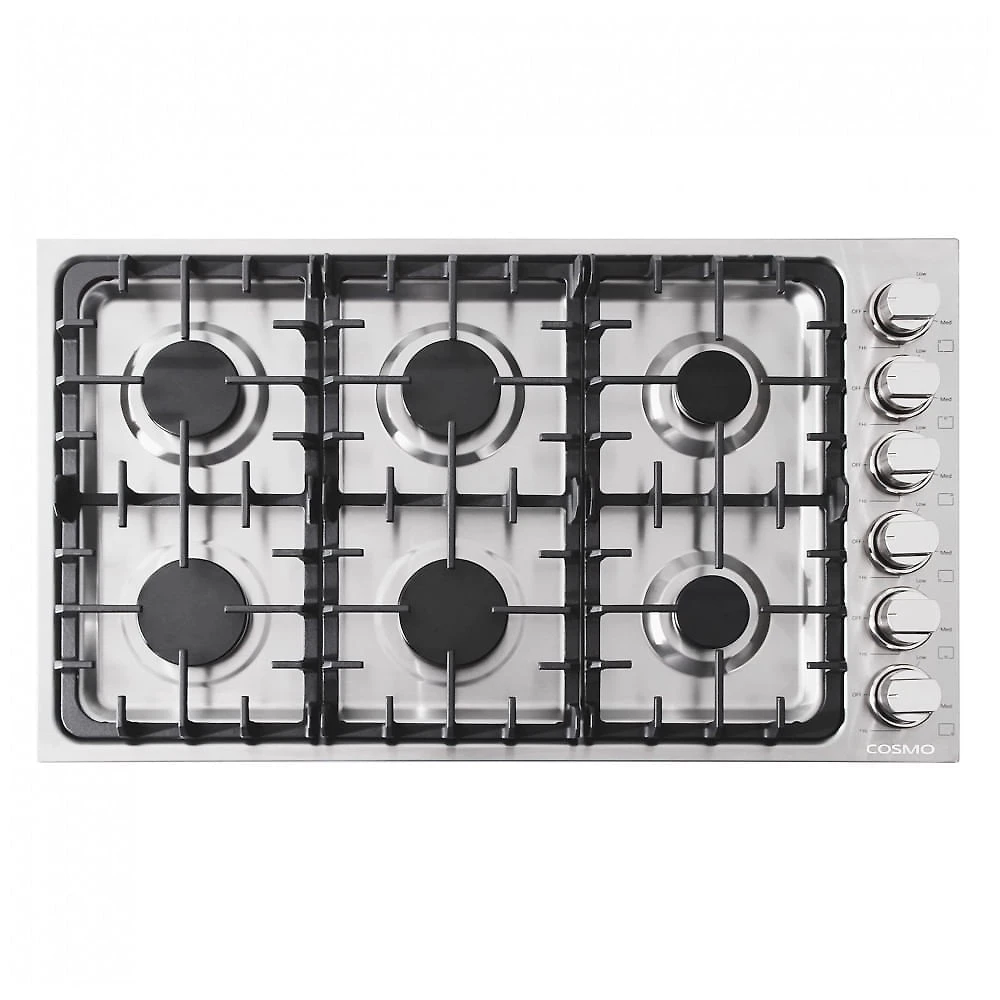 Cooktop a gás de embutir 91cm Cosmo inox 6 queimadores italianos selados grade em ferro fundido acendimento eletrônico 110V