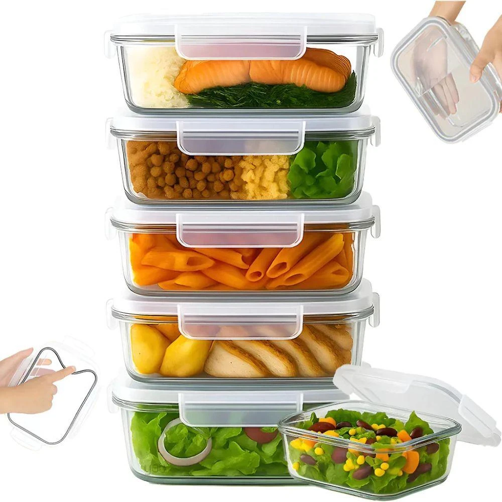 Kit 10 Potes Herméticos Vidro Borossilicato 640ML Tampa Silicone Freezer Transparente