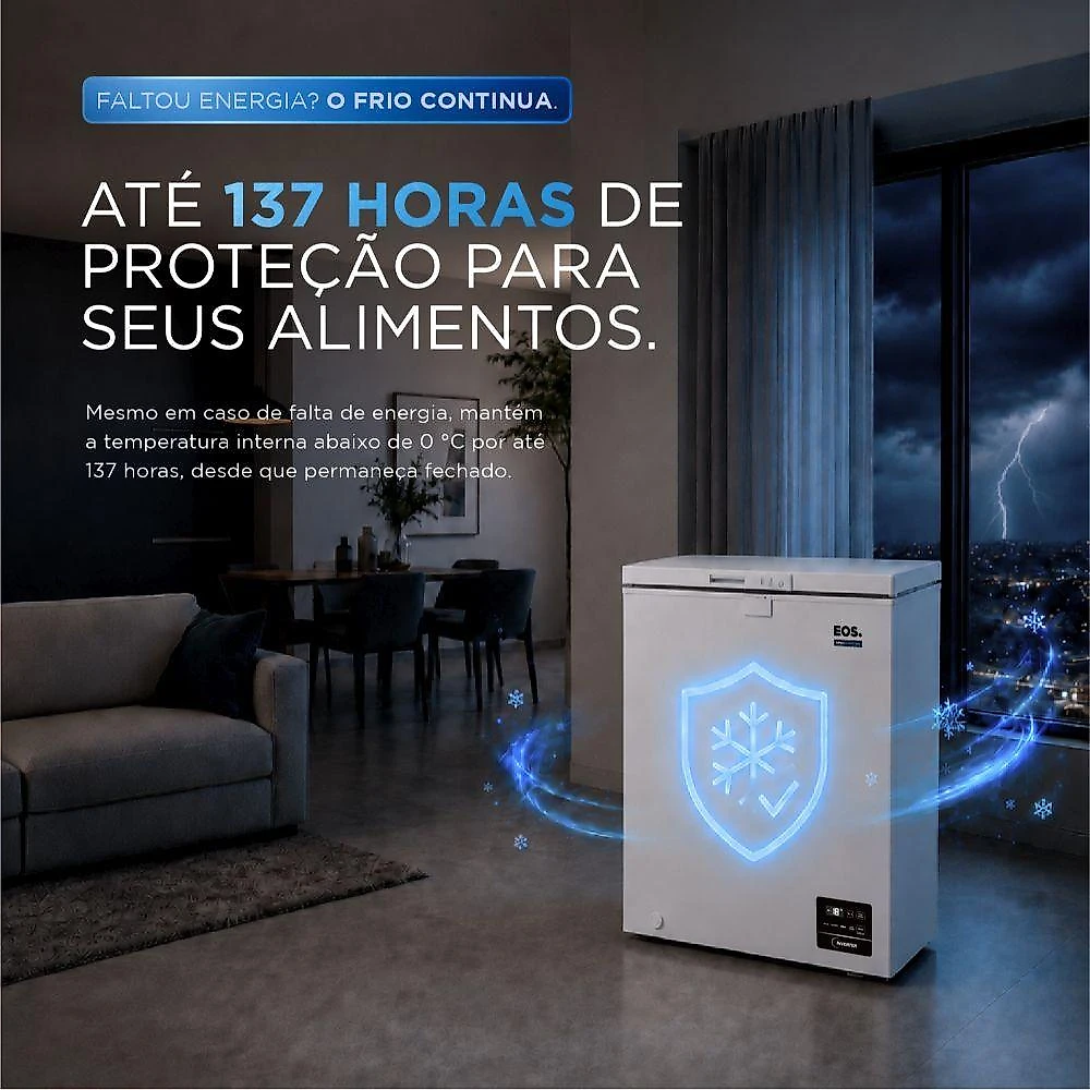 Freezer e Conservador Horizontal EOS EFH101IDX Degelo Manual 110L Max Inverter Branco Bivolt
