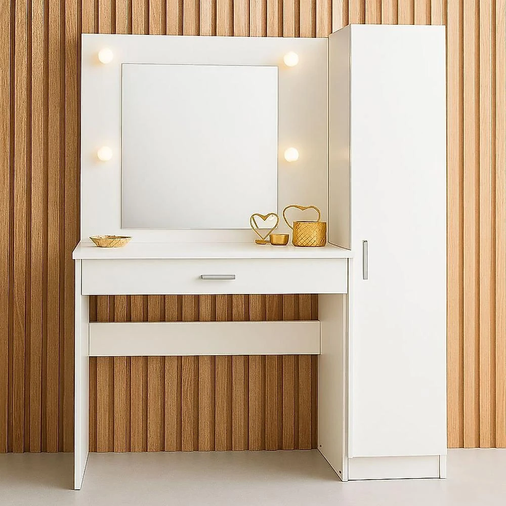 Penteadeira Camarim com Espelho e Iluminação 1 Porta e 1 Gaveta Branco