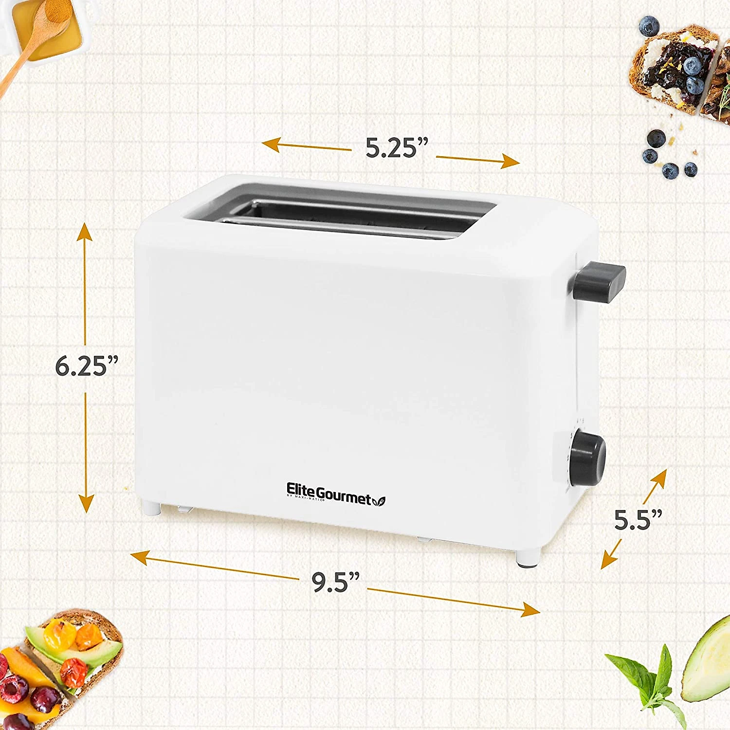 Elite Gourmet ECT1027 Torradeira Elétrica 2 Fatias com 7 Níveis de Tostagem 110V Branca