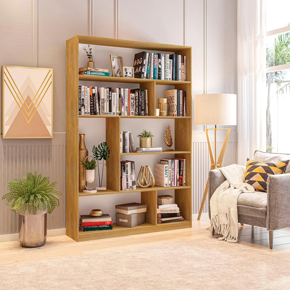Miniatura Estante para Livros 180cmx120cm 5 Prateleiras Seattle Yescasa Estante para Livros Biblioteca 1800x1200cm Seattle Yescasa Freijó